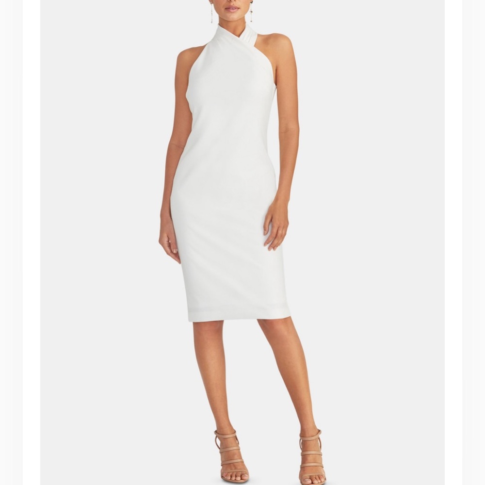 NWT White Sleeveless Halter Sheath Dress